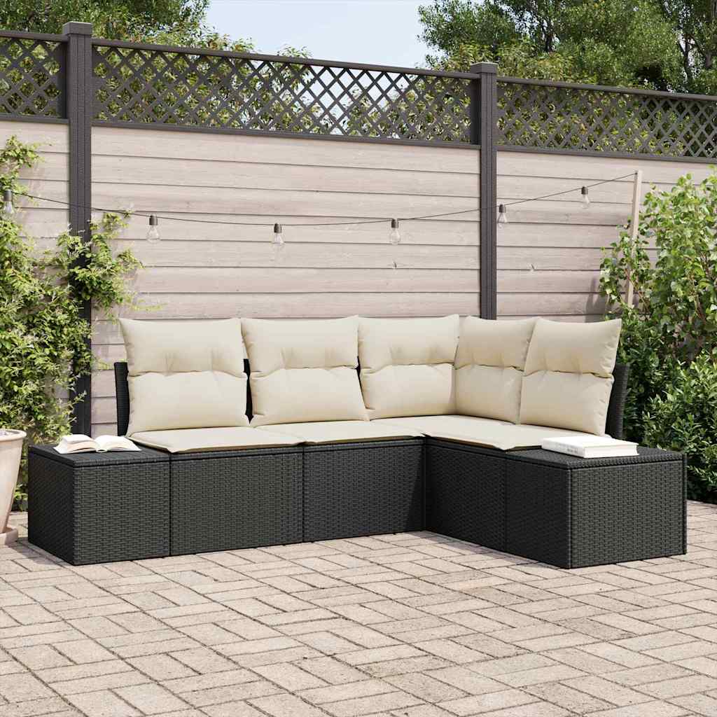 vidaXL Tuinbank Set met opslag 4 pcs Zwart en Crème poly rattan