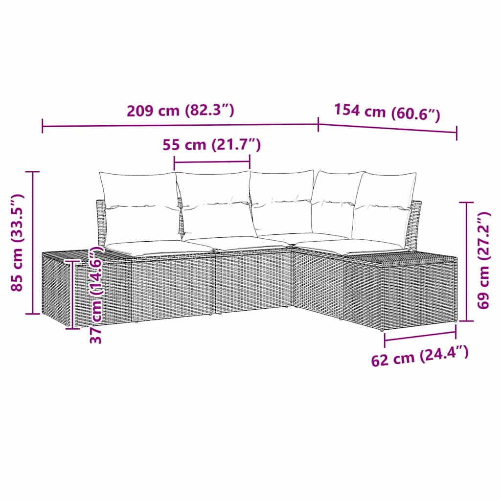 vidaXL Tuinbank Set met opslag 4 pcs Zwart en Crème poly rattan