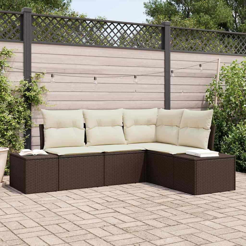 vidaXL Tuinbank Set met opslag 4 pcs Zwart en Crème poly rattan