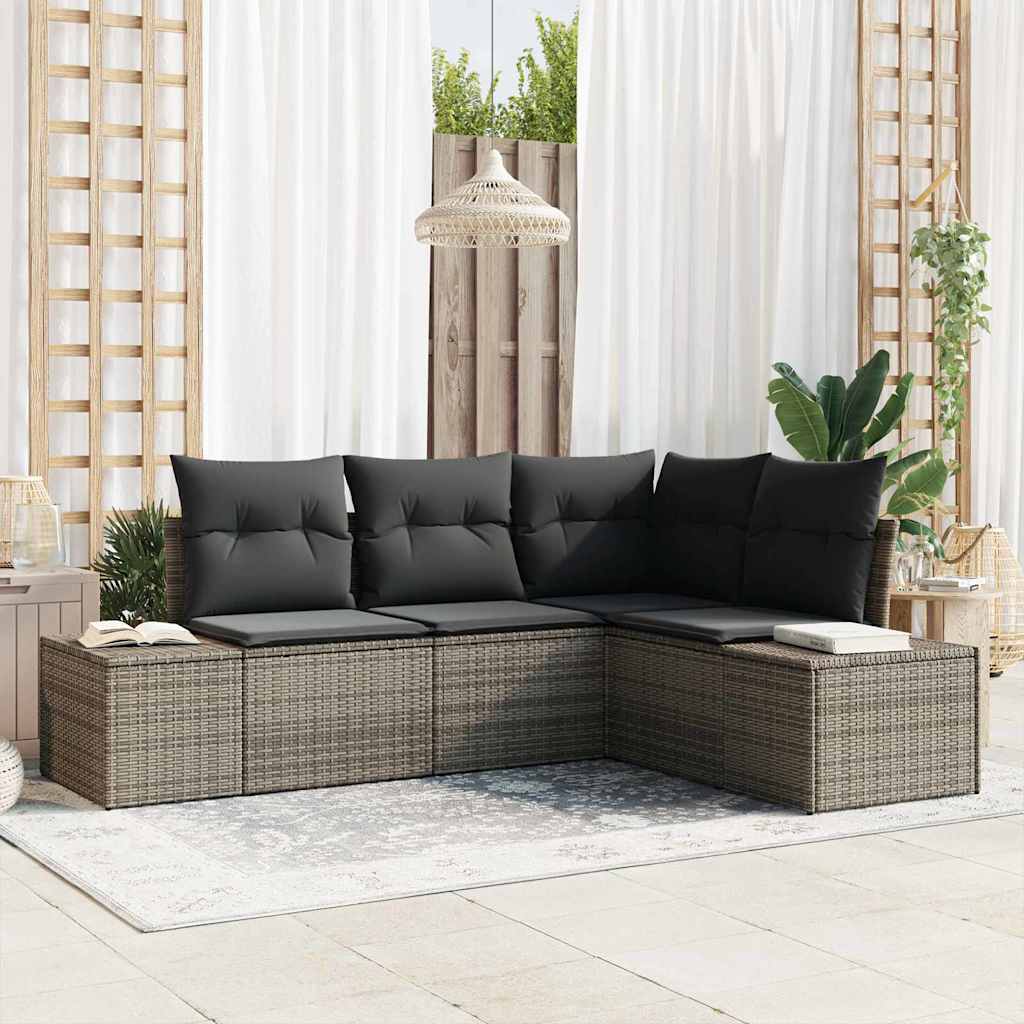vidaXL Tuinbank Set met opslag 4 pcs Zwart en Crème poly rattan