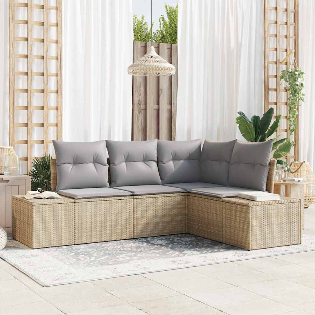 vidaXL Tuinbank Set met opslag 4 pcs Zwart en Crème poly rattan
