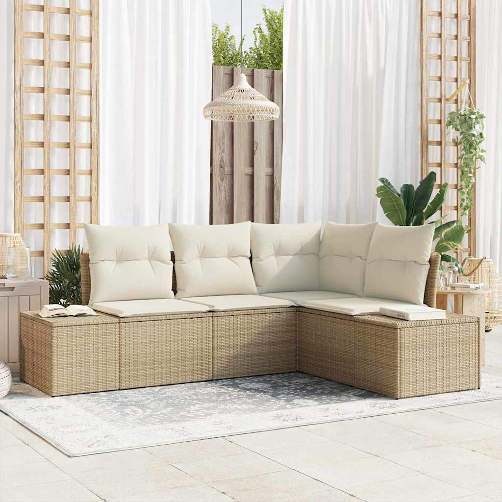 vidaXL Tuinbank Set met opslag 4 pcs Zwart en Crème poly rattan