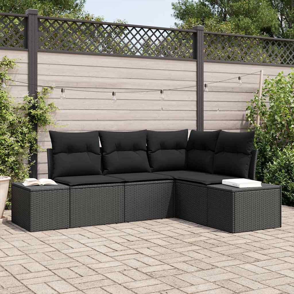 vidaXL Tuinbank Set met opslag 4 pcs Zwart en Crème poly rattan