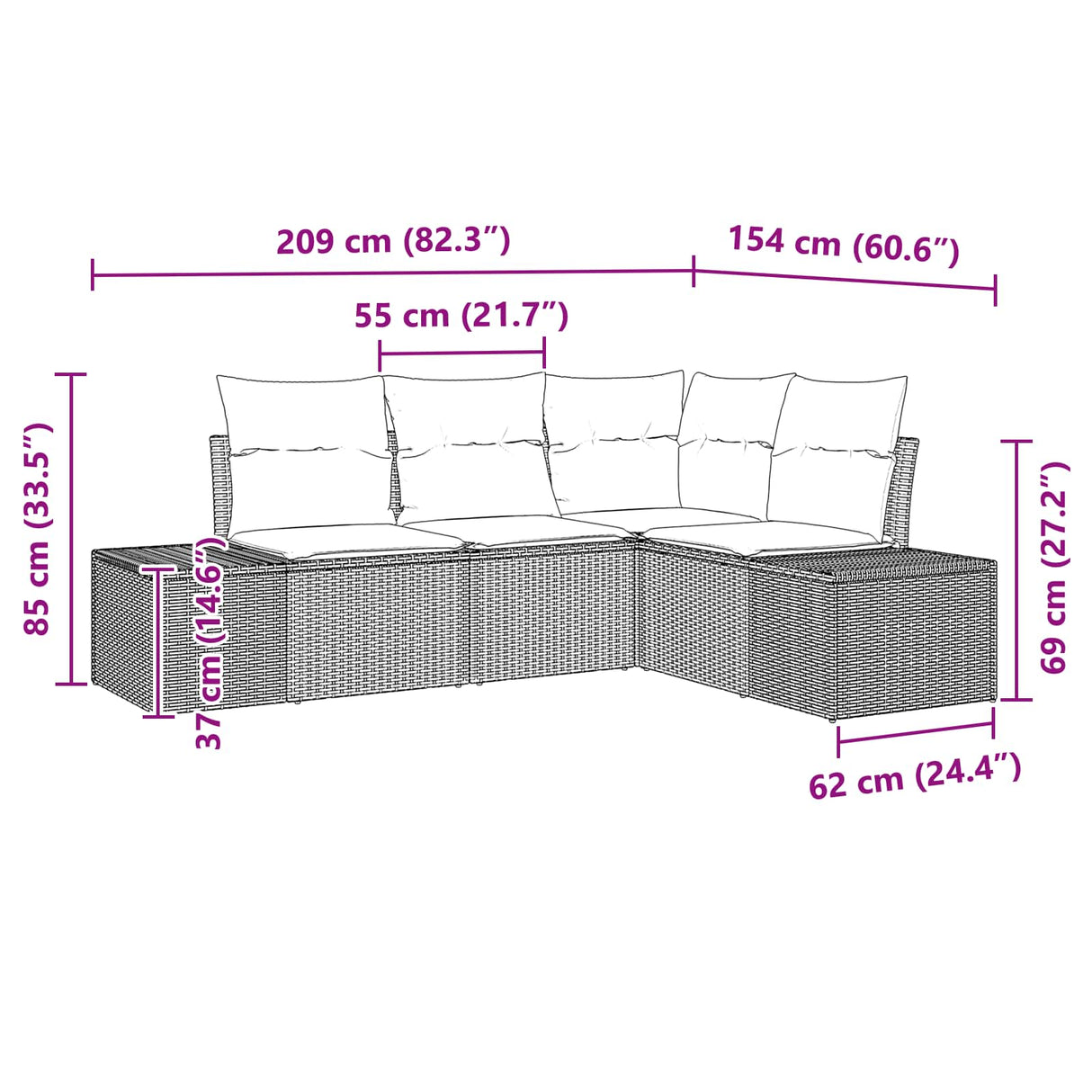 vidaXL Tuinbank Set 4 st Bruin en Rood poly rattan