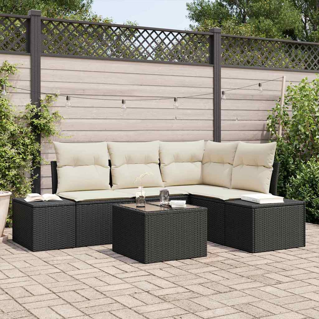 vidaXL Tuinbank Set met opslag 4 pcs Zwart en Crème poly rattan
