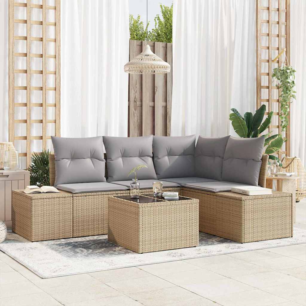 vidaXL Tuinbank Set met opslag 4 pcs Zwart en Crème poly rattan
