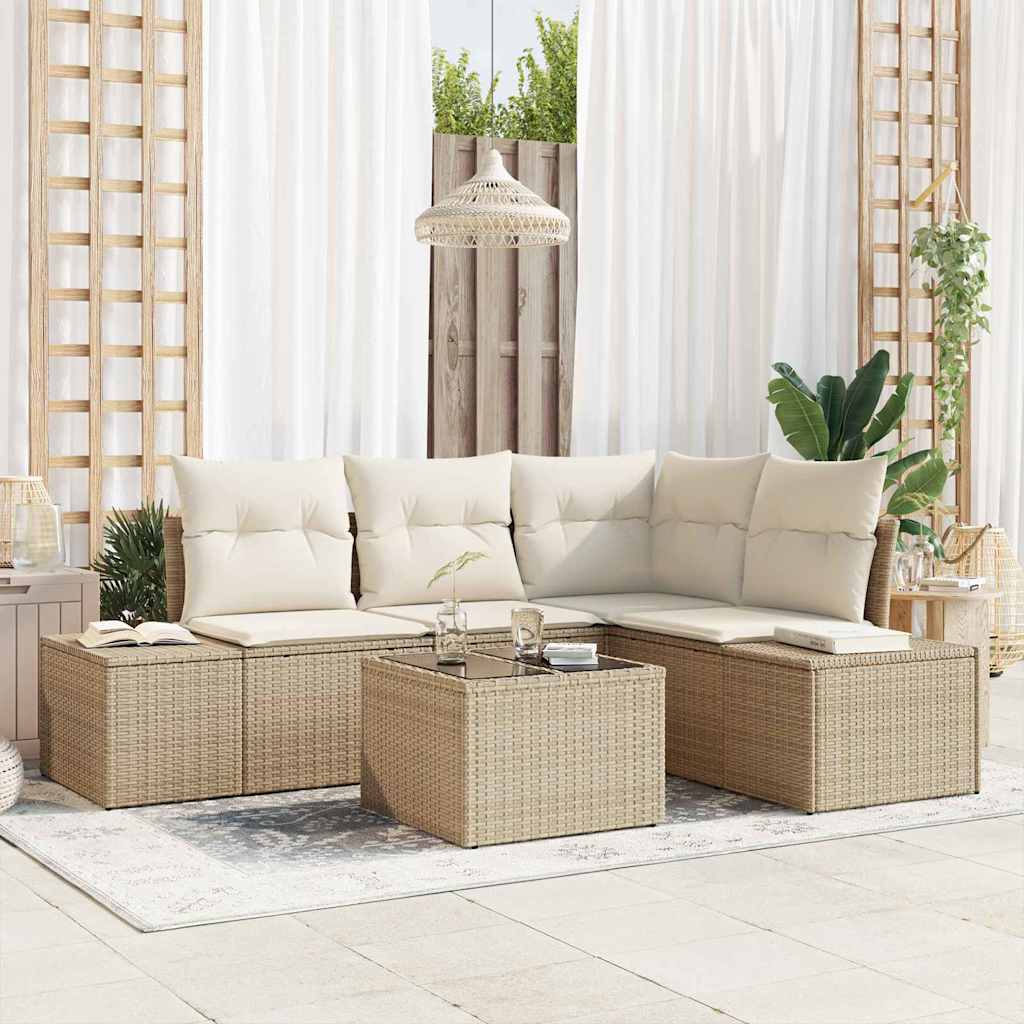 vidaXL Tuinbank Set met opslag 4 pcs Zwart en Crème poly rattan