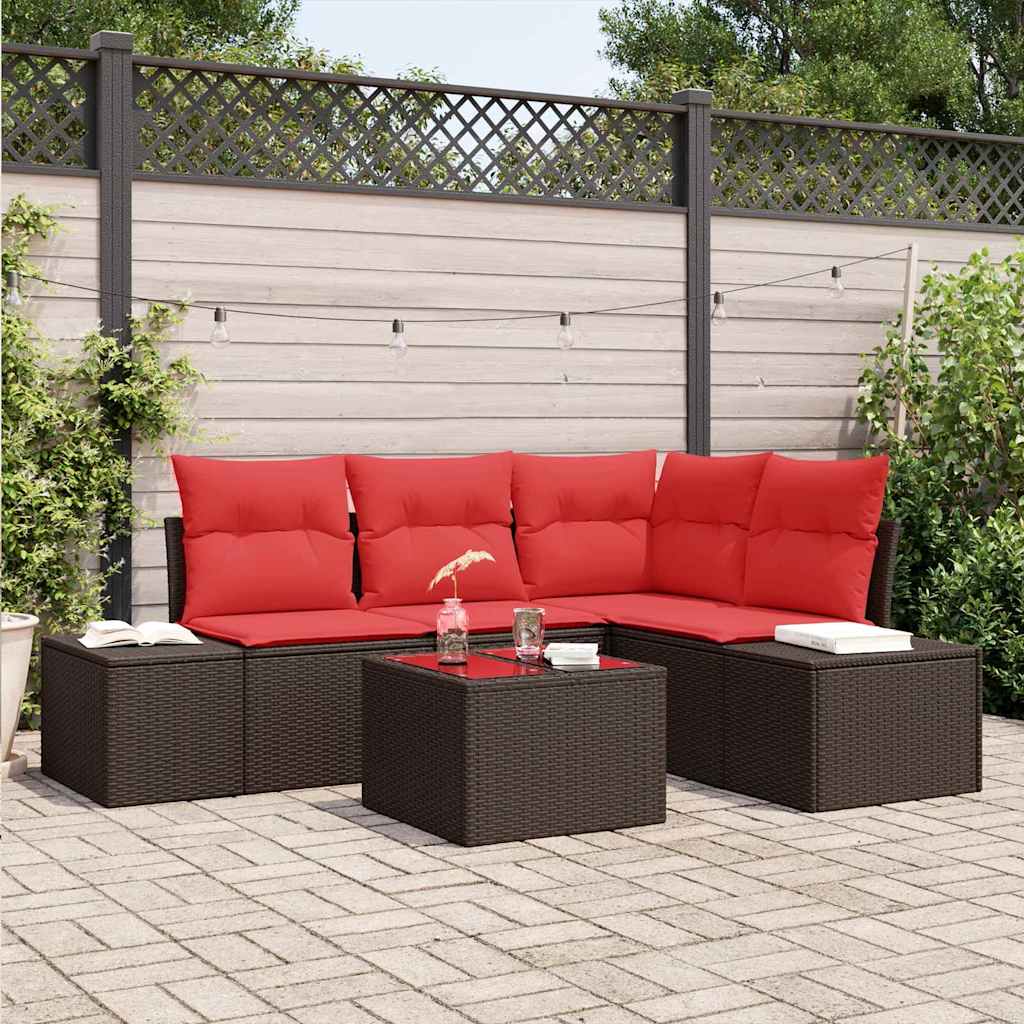 vidaXL Tuinbank Set 4 st Bruin en Rood poly rattan