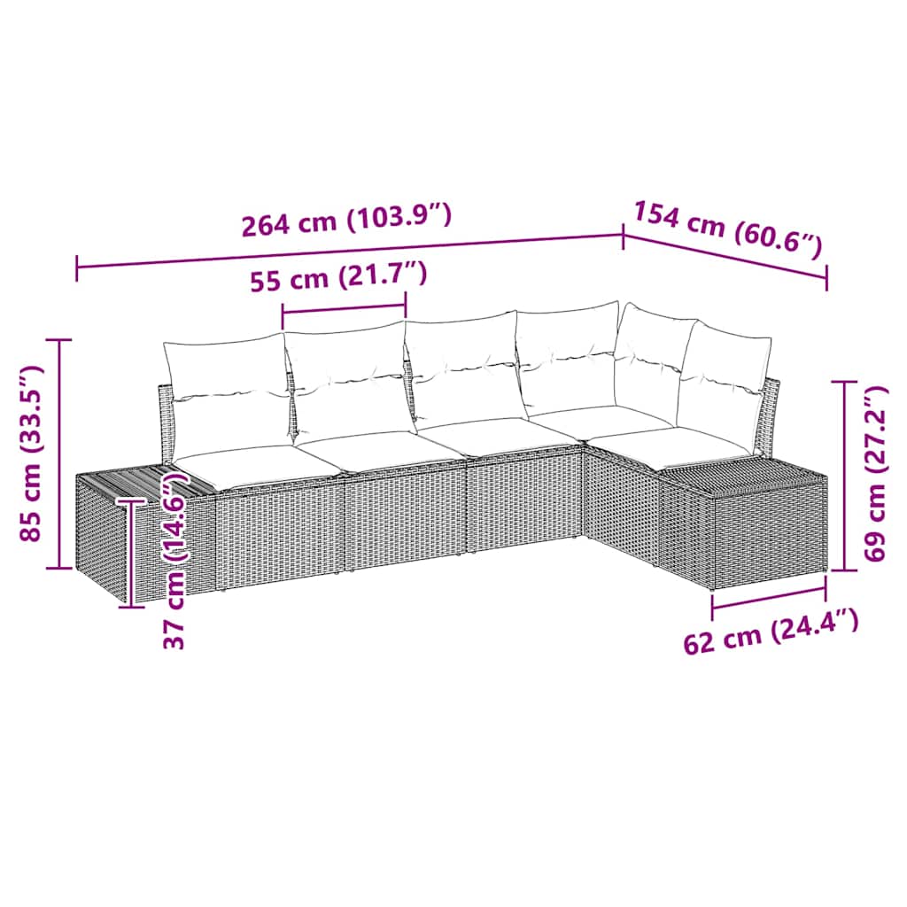 vidaXL Tuinbank Set met opslag 5 pcs Zwart en Crème poly rattan