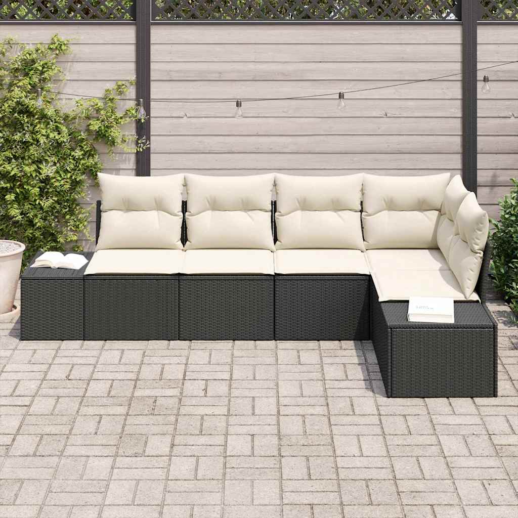 vidaXL Tuinbank Set met opslag 5 pcs Zwart en Crème poly rattan