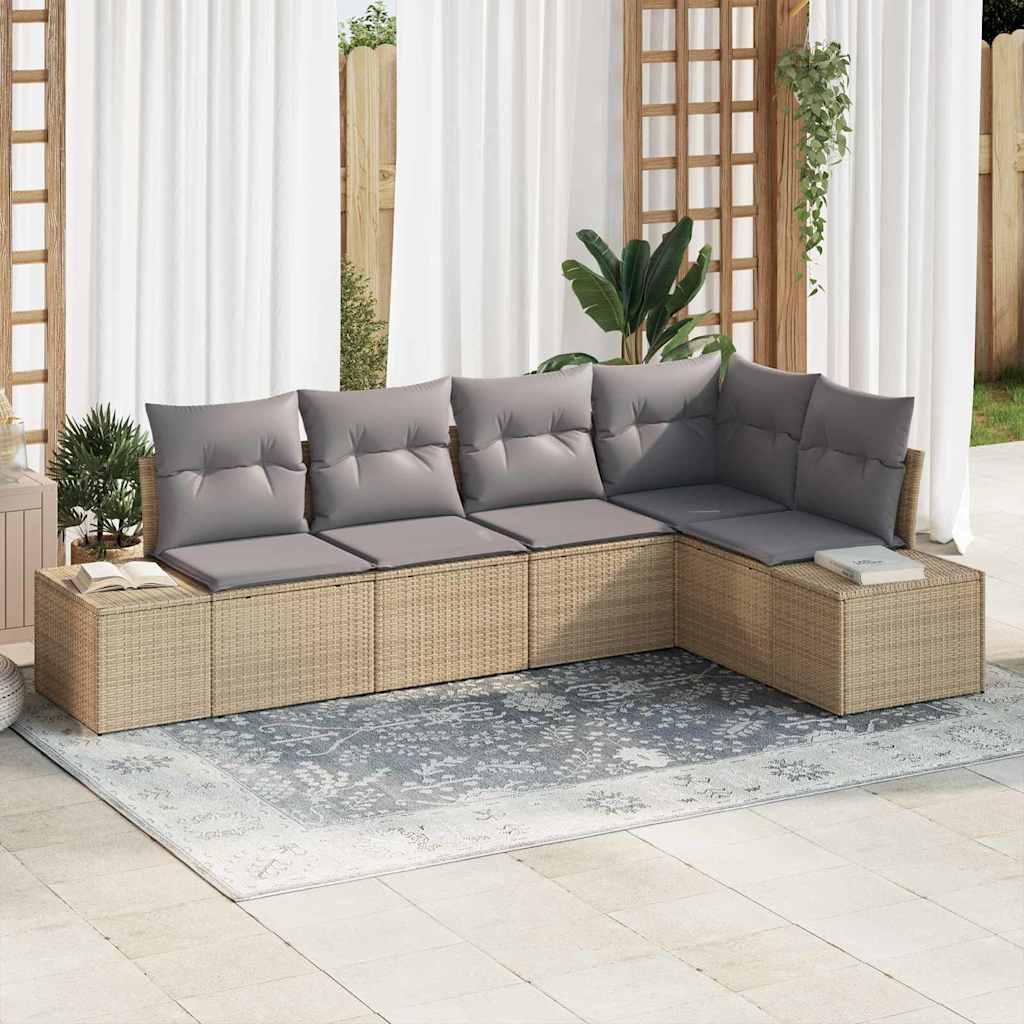 vidaXL Tuinbank Set met opslag 5 pcs Zwart en Crème poly rattan
