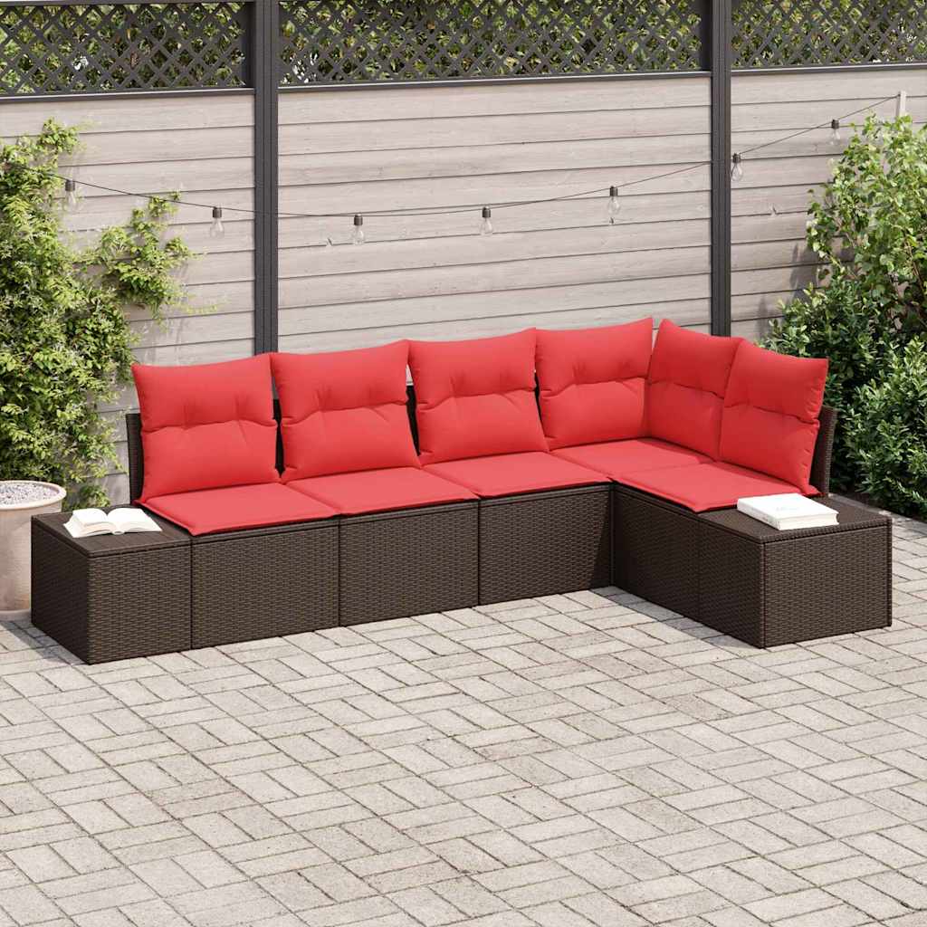vidaXL Tuinbank Set 5 st Bruin en Rood poly rattan
