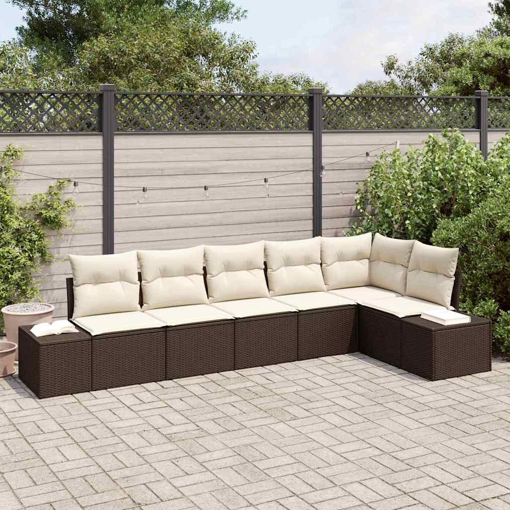 vidaXL Tuinbank Set met opslag 6 pcs Zwart en Crème poly rattan