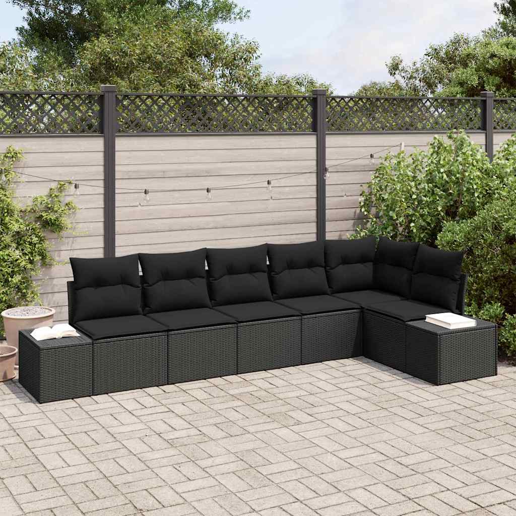 vidaXL Tuinbank Set met opslag 6 pcs Zwart en Crème poly rattan