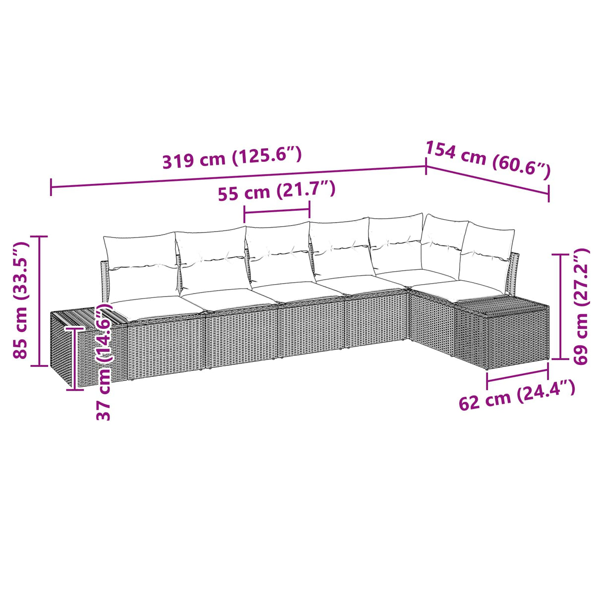 vidaXL Tuinbank Set 6 st Bruin en Rood poly rattan