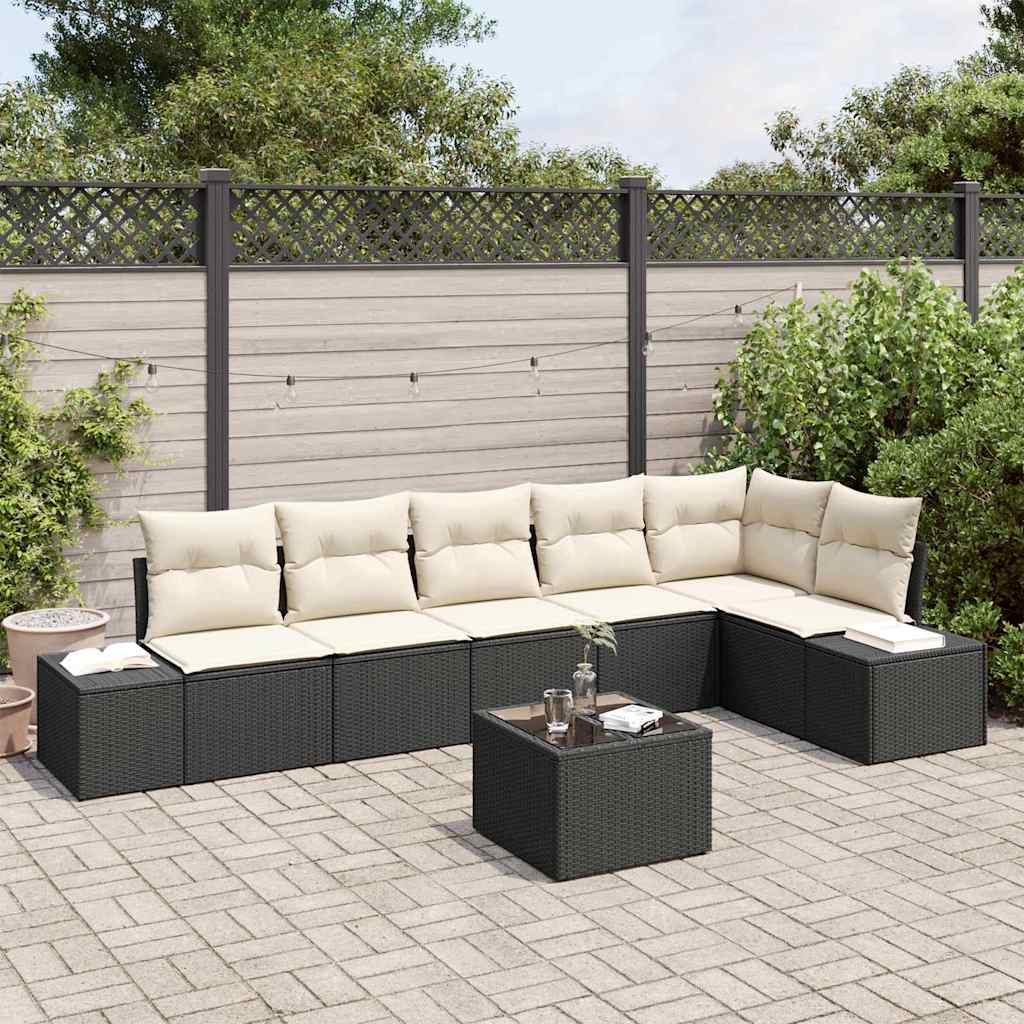 vidaXL Tuinbank Set met opslag 6 pcs Zwart en Crème poly rattan