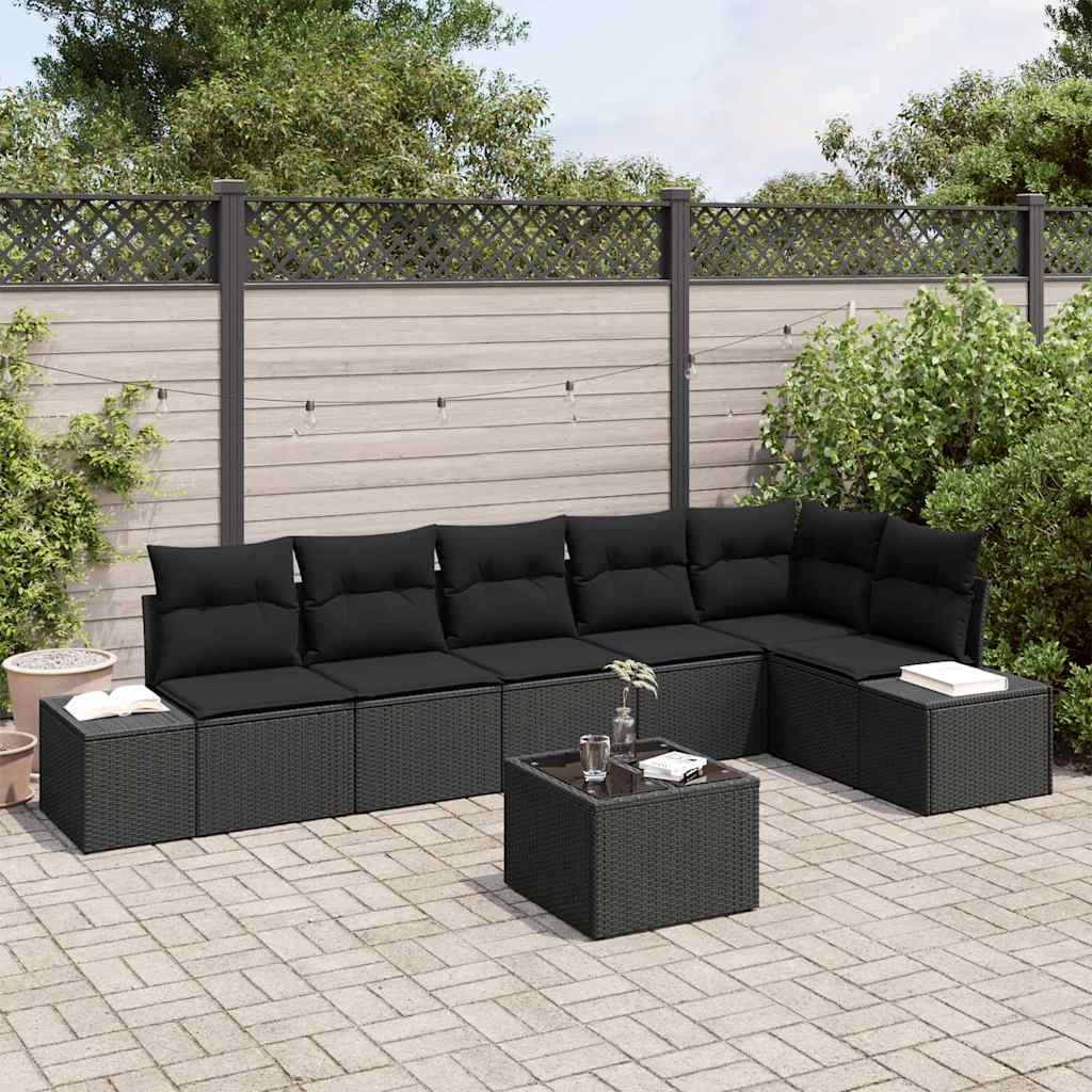 vidaXL Tuinbank Set met opslag 6 pcs Zwart en Crème poly rattan