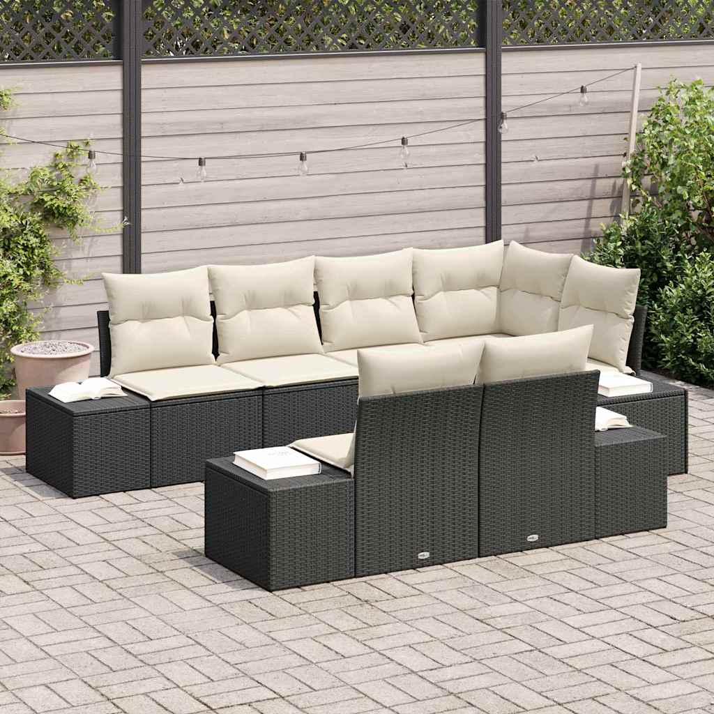 vidaXL Tuinbank Set met opslag 7 pcs Zwart en Crème poly rattan