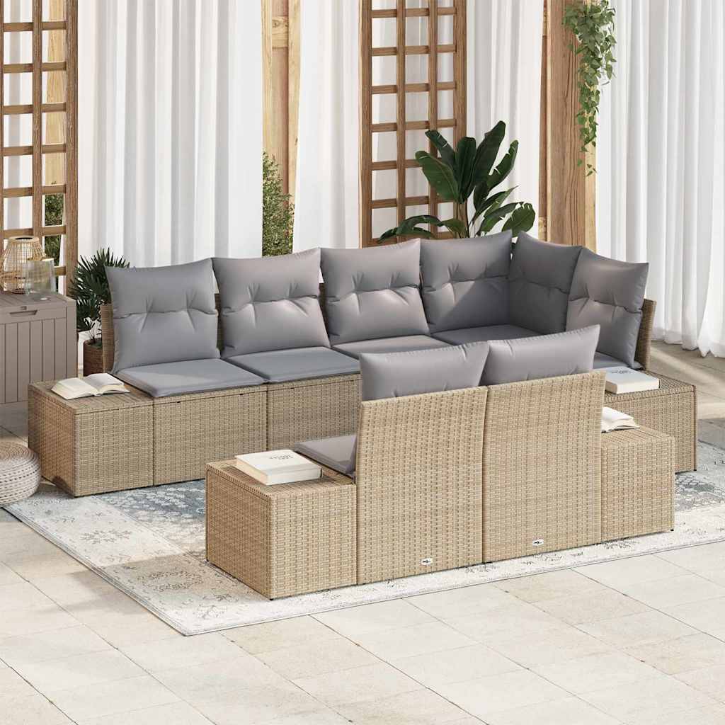 vidaXL Tuinbank Set met opslag 7 pcs Zwart en Crème poly rattan
