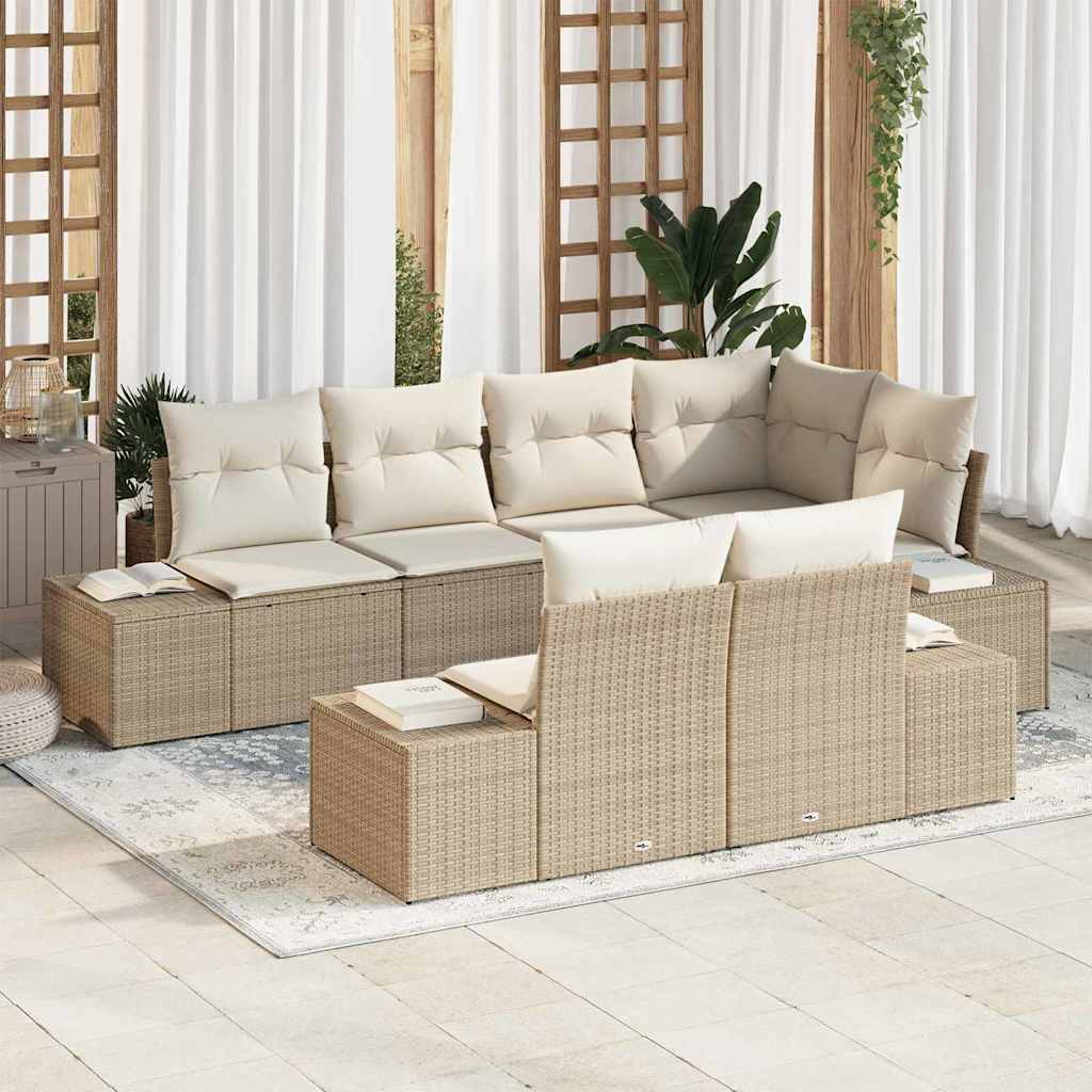 vidaXL Tuinbank Set met opslag 7 pcs Zwart en Crème poly rattan