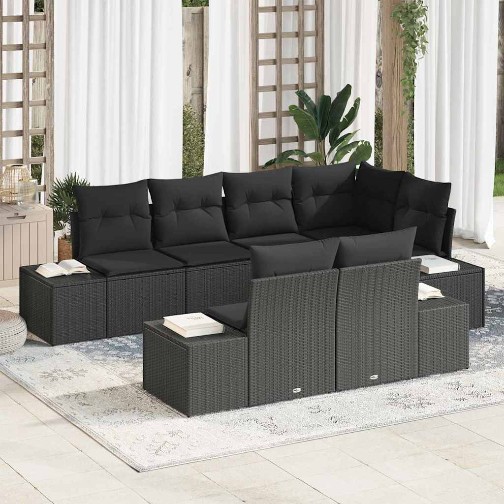 vidaXL Tuinbank Set met opslag 7 pcs Zwart en Crème poly rattan