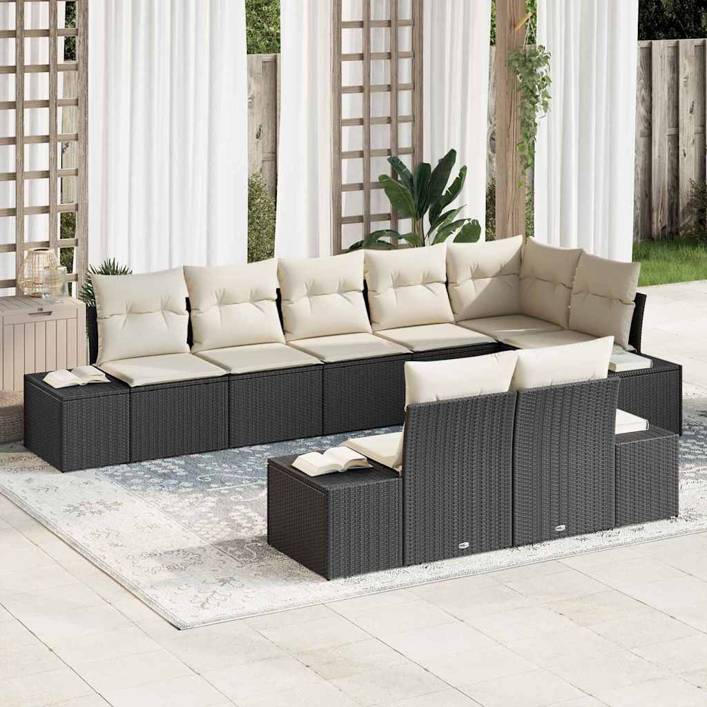 vidaXL Tuinbank Set met opslag 8 pcs Zwart en Crème Poly rattan