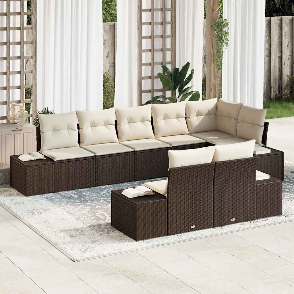 vidaXL Tuinbank Set met opslag 8 pcs Zwart en Crème Poly rattan