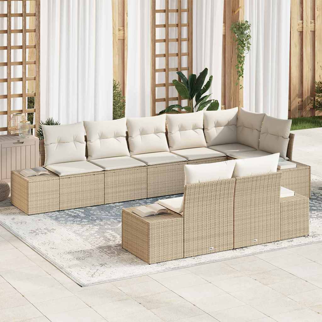 vidaXL Tuinbank Set met opslag 8 pcs Zwart en Crème Poly rattan