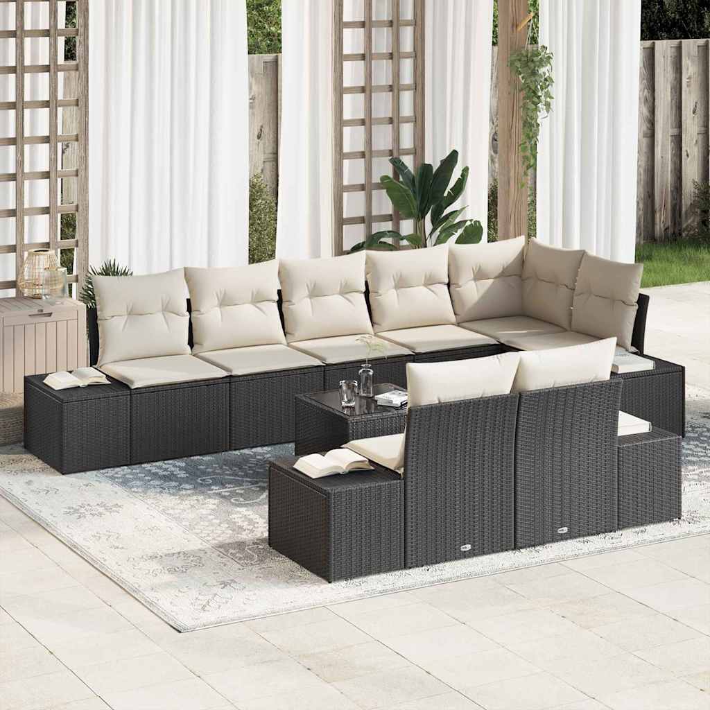 vidaXL Tuinbank Set met opslag 8 pcs Zwart en Crème Poly rattan