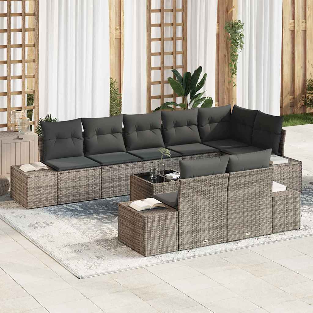 vidaXL Tuinbank Set met opslag 8 pcs Zwart en Crème Poly rattan