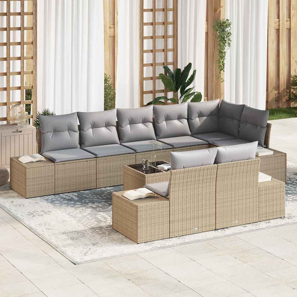 vidaXL Tuinbank Set met opslag 8 pcs Zwart en Crème Poly rattan