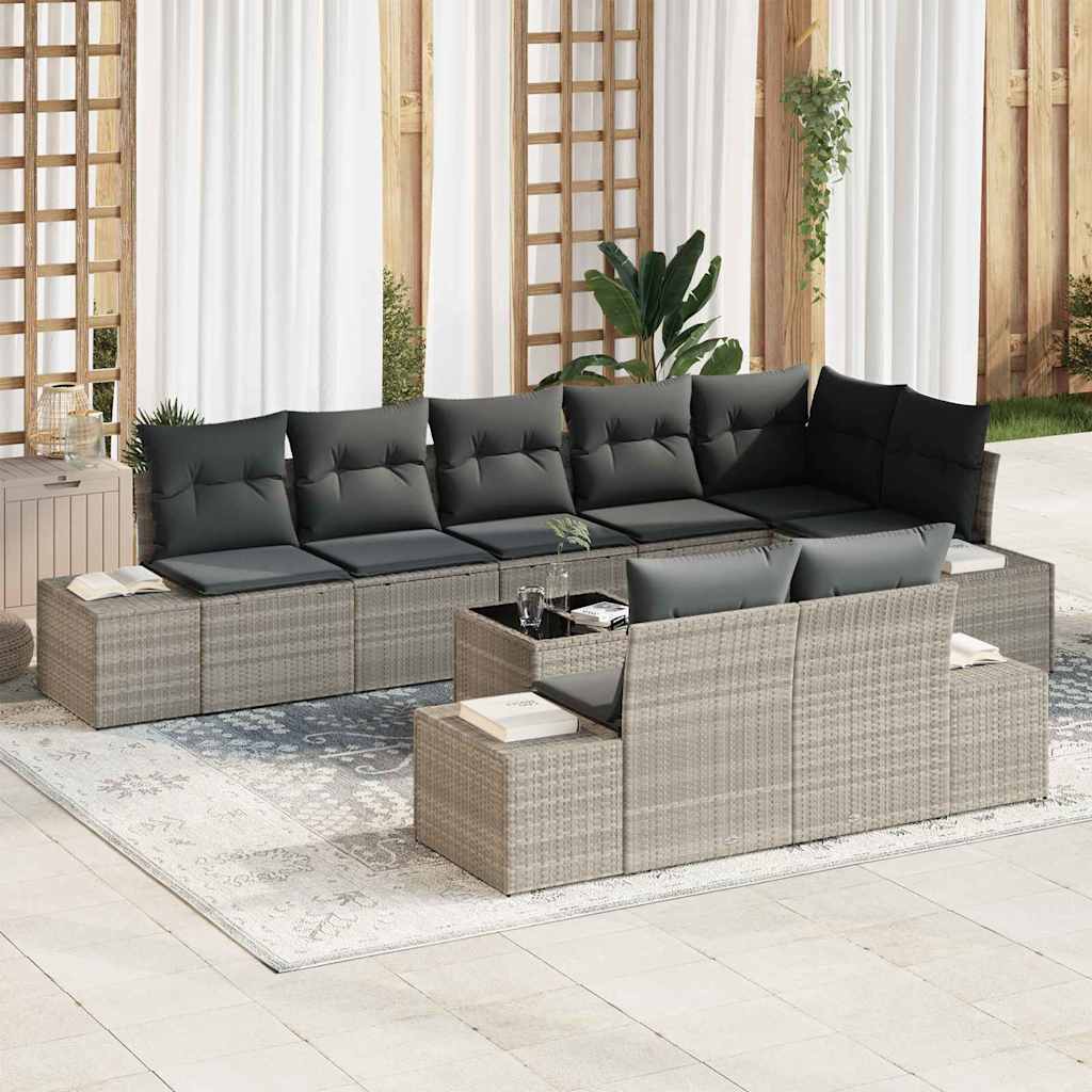 vidaXL Tuinbank Set met opslag 8 pcs Zwart en Crème Poly rattan