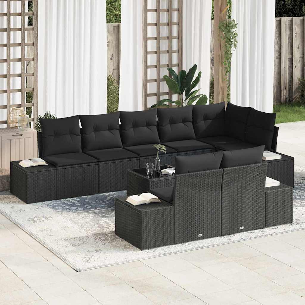 vidaXL Tuinbank Set met opslag 8 pcs Zwart en Crème Poly rattan