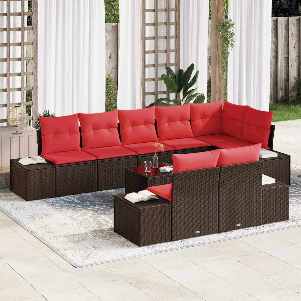 vidaXL Tuinbank Set 8 st Bruin en Rood Poly rattan