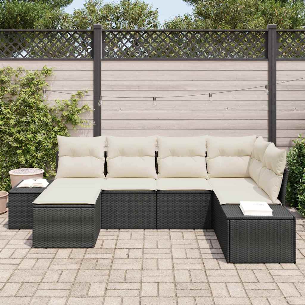 vidaXL Tuinbank Set met kussen 6 pcs Zwart en Crème poly rattan