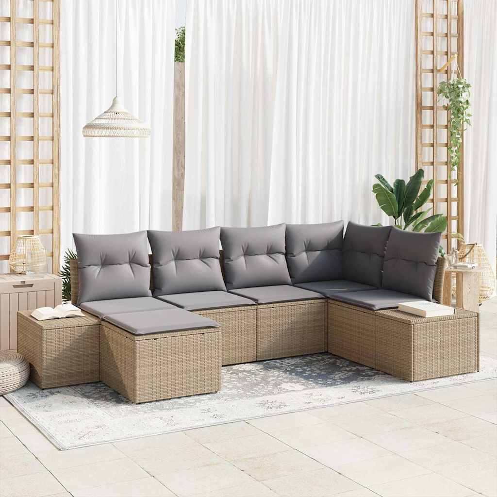 vidaXL Tuinbank Set met kussen 6 pcs Zwart en Crème poly rattan