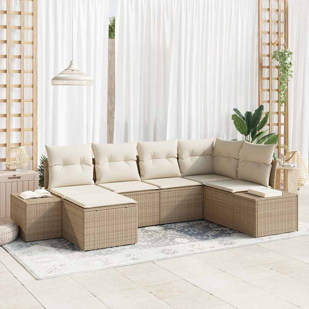 vidaXL Tuinbank Set met kussen 6 pcs Zwart en Crème poly rattan