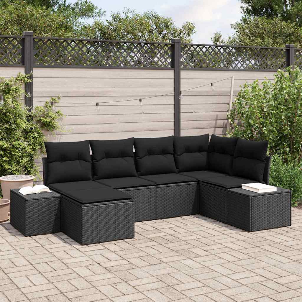 vidaXL Tuinbank Set met kussen 6 pcs Zwart en Crème poly rattan