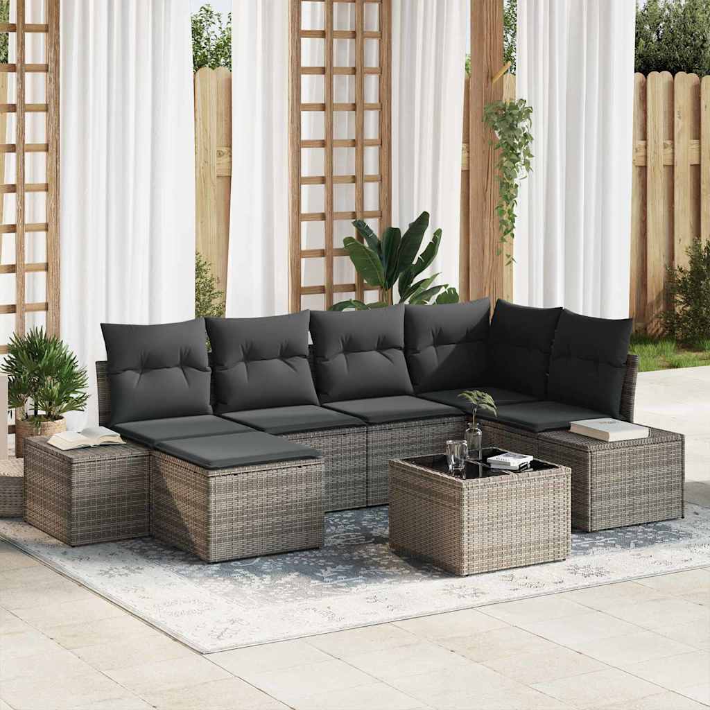 vidaXL Tuinbank Set met kussen 6 pcs Zwart en Crème poly rattan