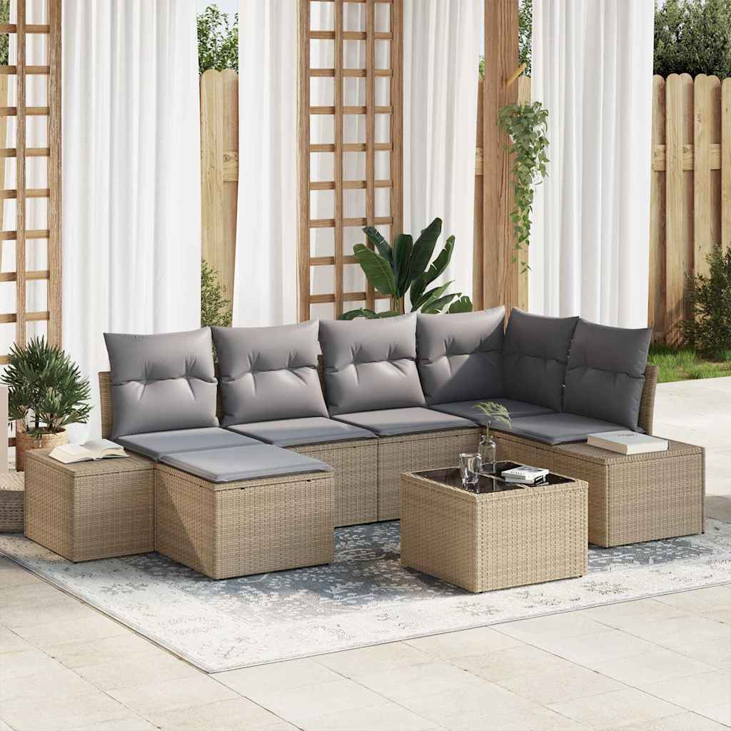 vidaXL Tuinbank Set met kussen 6 pcs Zwart en Crème poly rattan