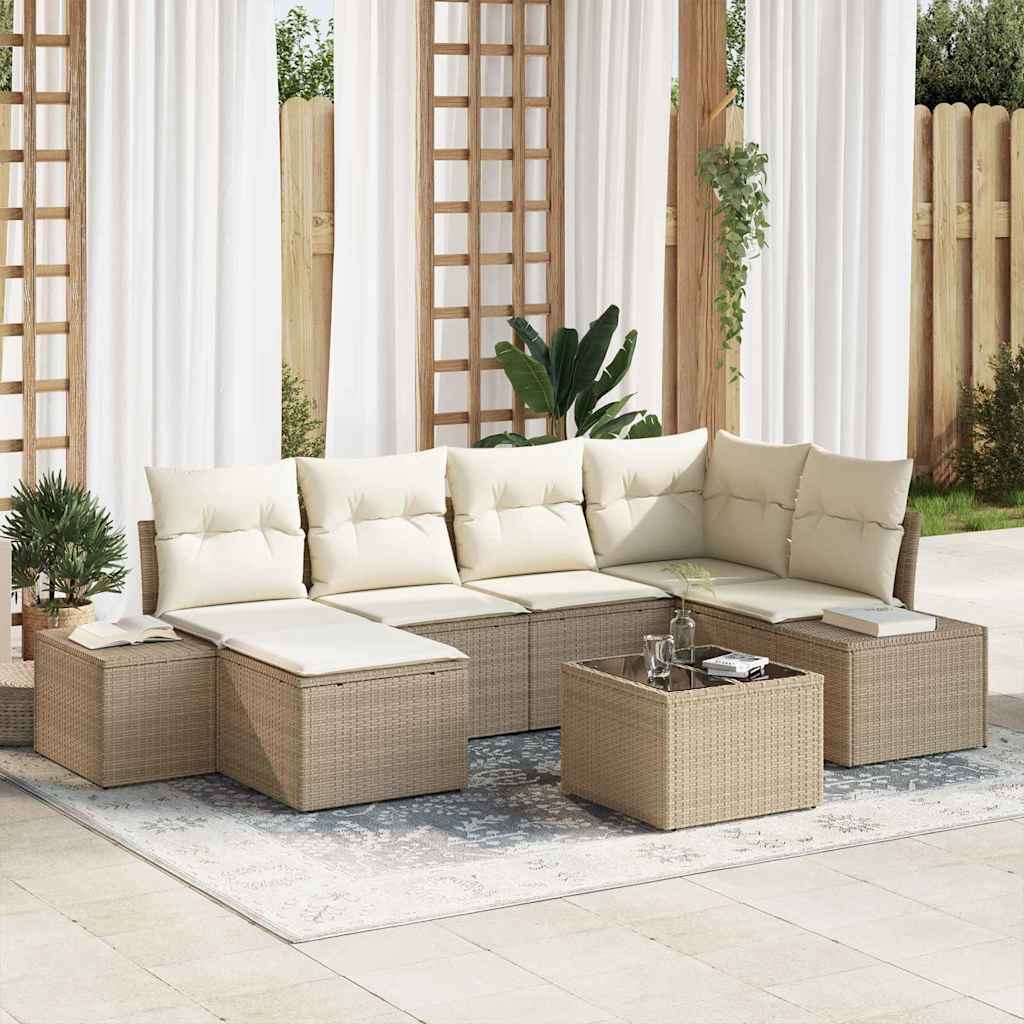 vidaXL Tuinbank Set met kussen 6 pcs Zwart en Crème poly rattan