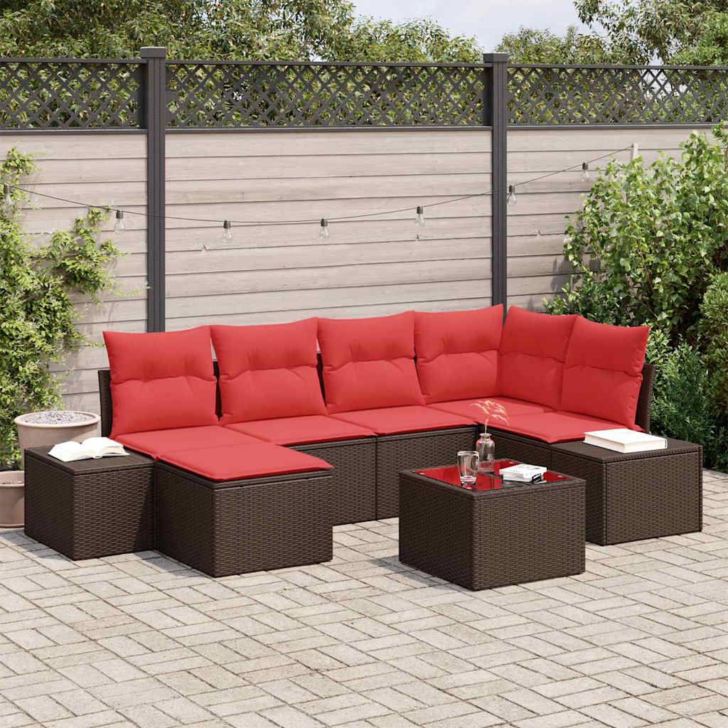vidaXL Tuinbank Set 6 st Bruin en Rood poly rattan