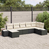 vidaXL Tuinbank Set met kussen met opslag 7 pcs Zwart poly rattan