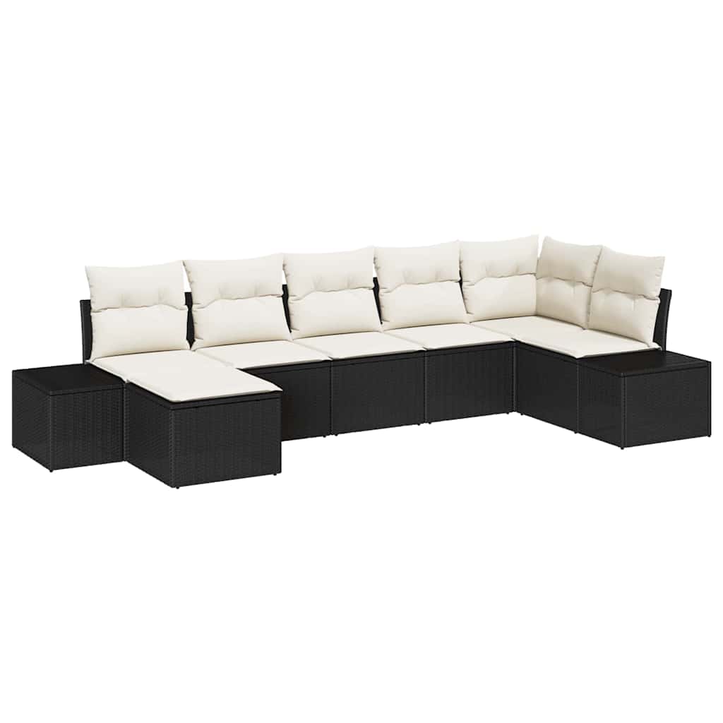 vidaXL Tuinbank Set met kussen met opslag 7 pcs Zwart poly rattan