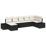 vidaXL Tuinbank Set met kussen met opslag 7 pcs Zwart poly rattan