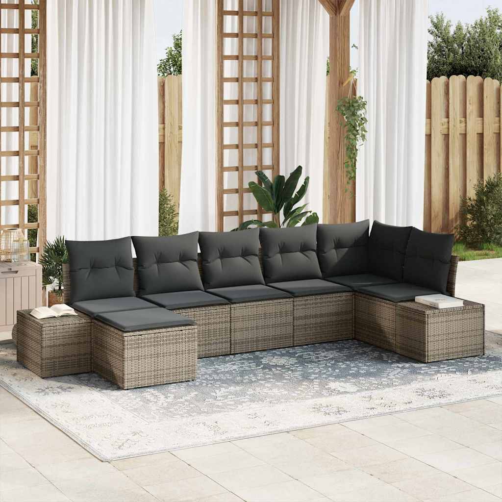 vidaXL Tuinbank Set met kussen met opslag 7 pcs Zwart poly rattan