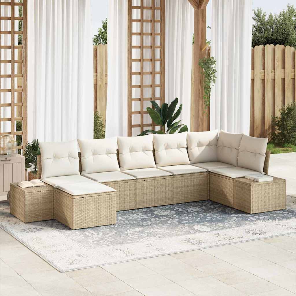 vidaXL Tuinbank Set met kussen met opslag 7 pcs Zwart poly rattan