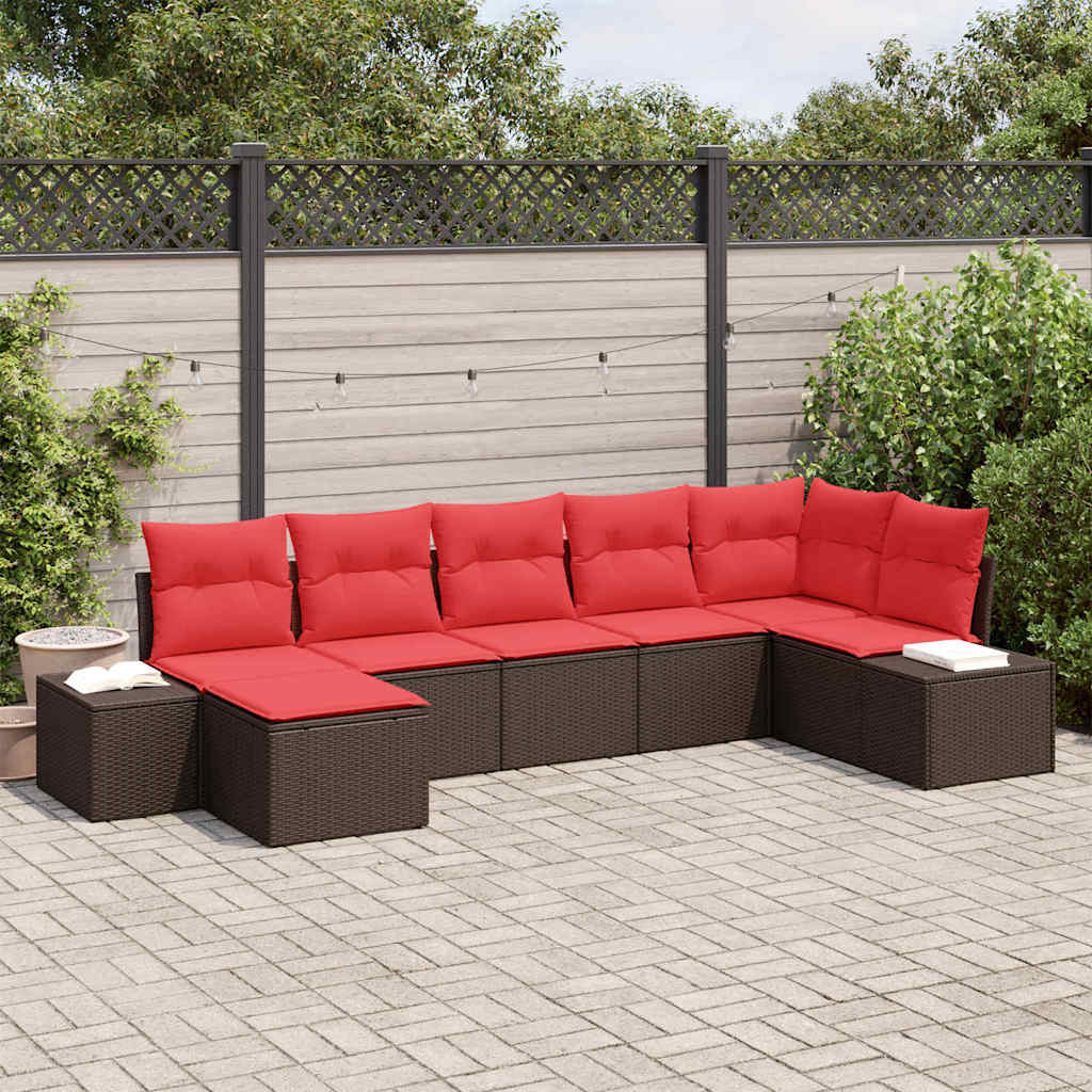 vidaXL Tuinbank Set 7 st Bruin en Rood poly rattan