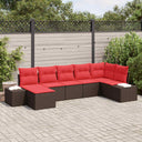 vidaXL Tuinbank Set 7 st Bruin en Rood poly rattan