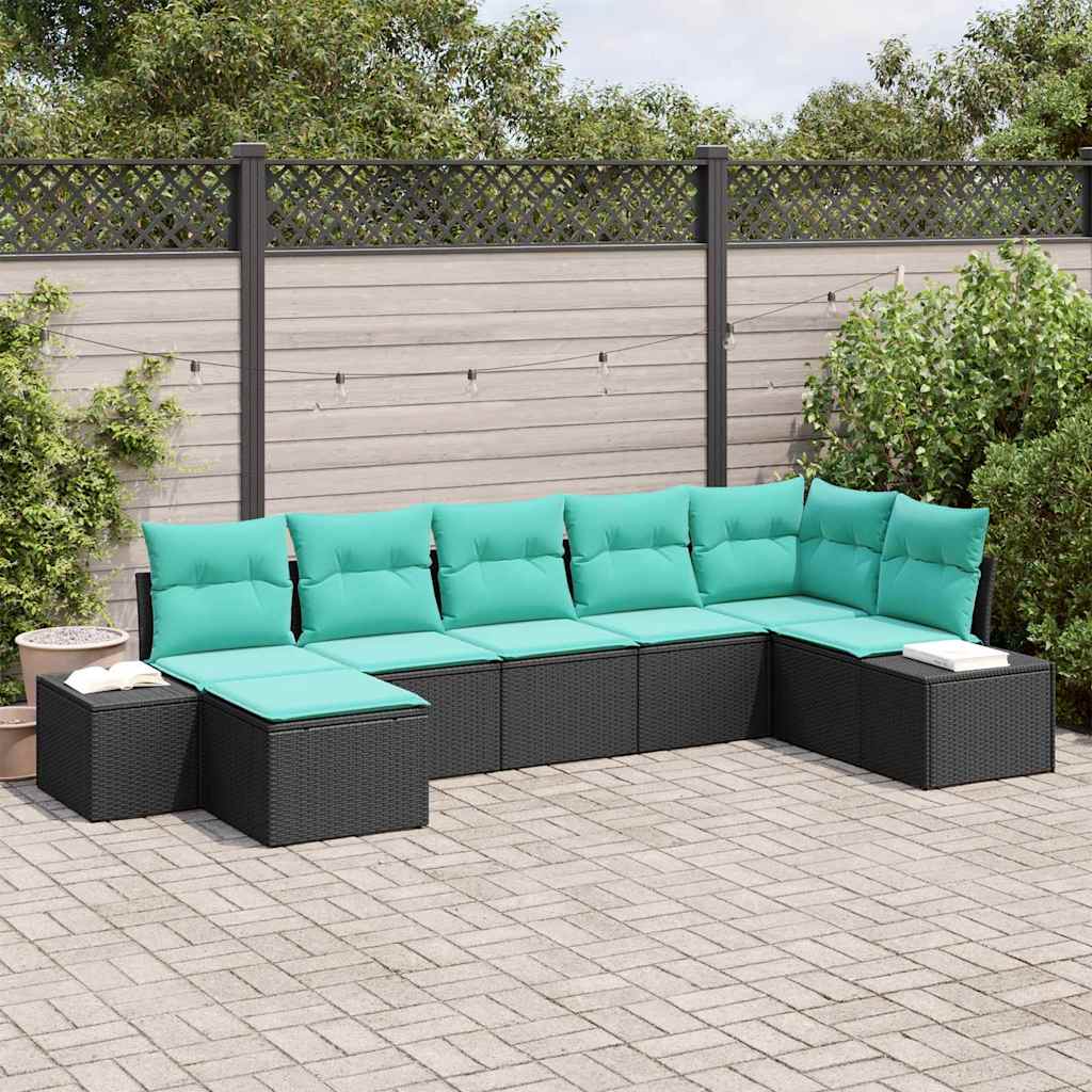 vidaXL Tuinbank Set 7 st Bruin en Rood poly rattan